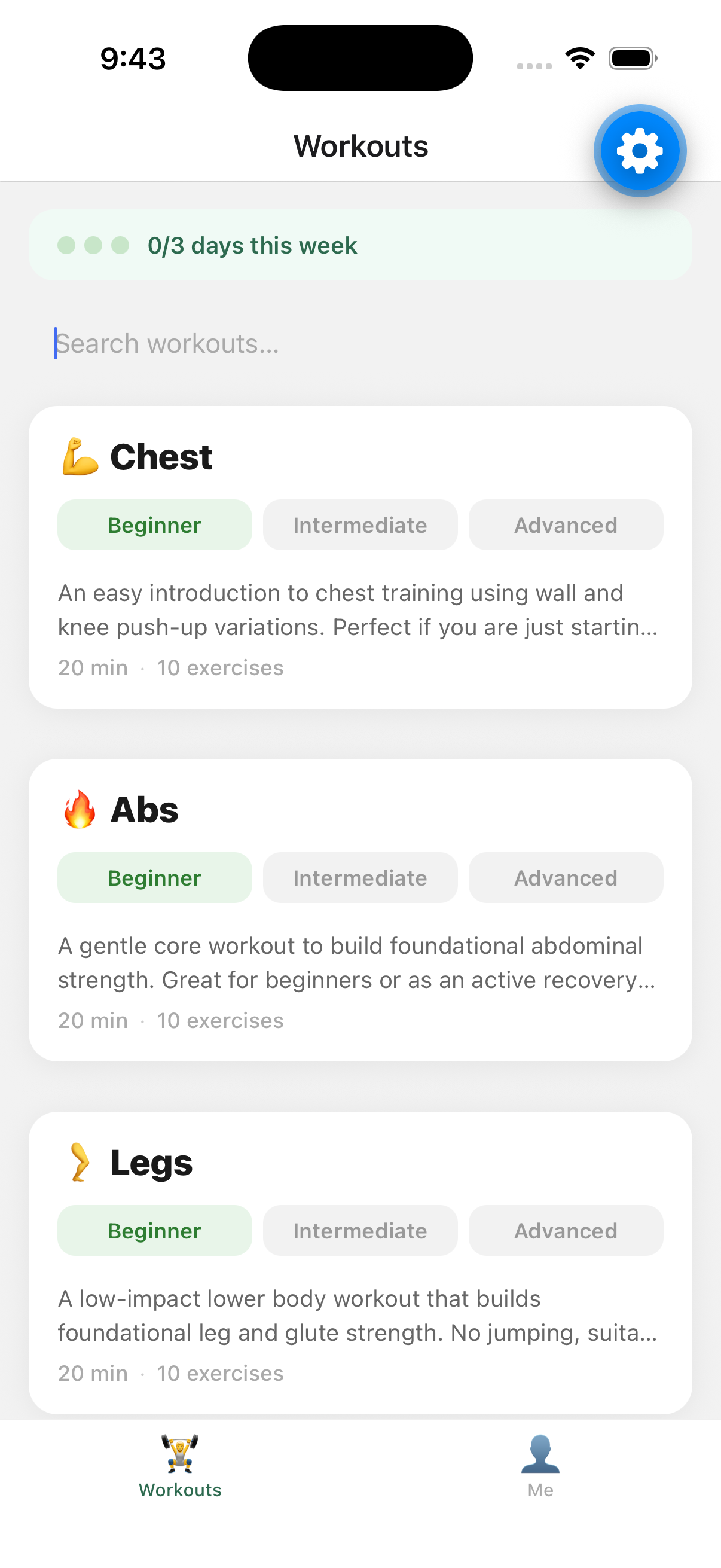 Bare Reps — workout list